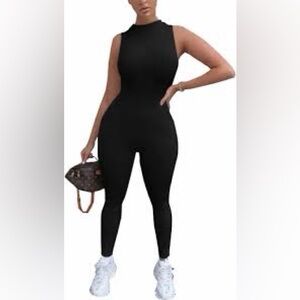 PrettyGarden Sleeveless High Neck Black Bodycon Jumpsuit